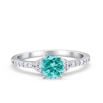 Art Deco Wedding Bridal Ring Round Simulated Paraiba Tourmaline CZ 925 Sterling Silver